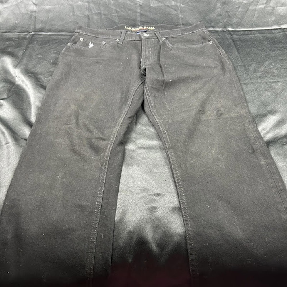 US Polo Assn Mens Black Straight Leg Stretch Denim Jeans 34x30